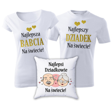 "Najlepsi Dziadkowie na świecie" Moocha ZESTAW dla BABCI I DZIADKA - koszulki + poduszka