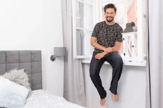 Pinus Piżama Męska krótki rękaw, długie spodnie Italian Fashion- druk/grafit