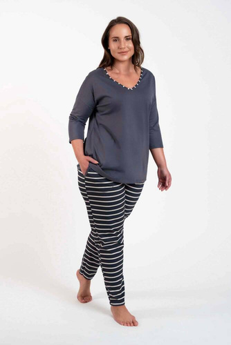 Betty Piżama Damska 3/4 rękaw, długie spodnie Italian Fashion - druk grafitowy/grafitowy