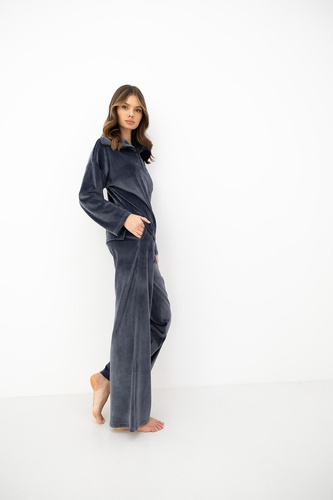 Sensis Imena Grafitowy Komplet Damski Welurowy Dres Homewear Ciepły