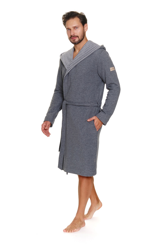 7230 Szlafrok męski Doctor Nap – bawełna, kaptur, eleganckie wykończenia - dark grey
