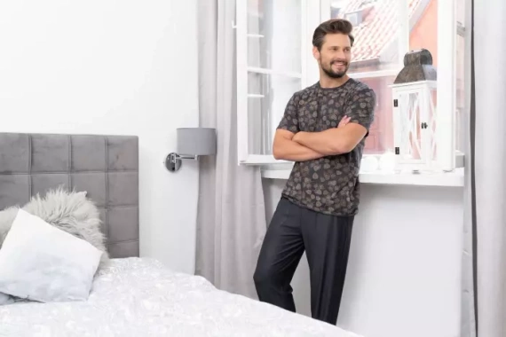 Pinus Piżama Męska krótki rękaw, długie spodnie Italian Fashion- druk/grafit