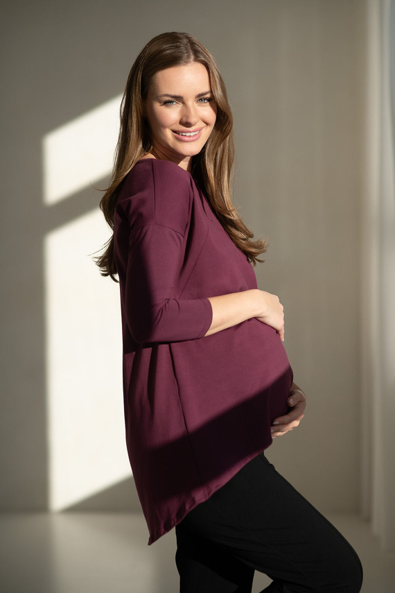 Mommy Tunika ciążowa i do karmienia Mauve Wine Milk&Love – bluzka oversize z krytymi zamkami, bawełna Oeko-Tex