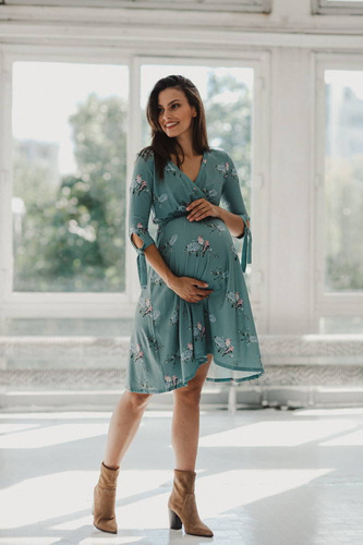 Two Ways MIDI Milk&Love Sukienka ciążowa i do karmienia eukaliptus w hortensje
