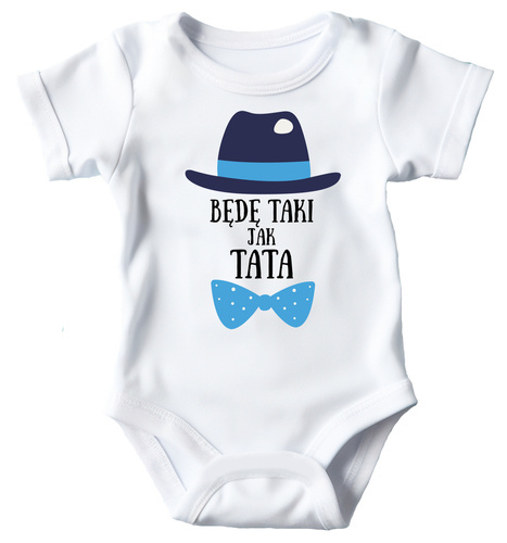 "Będę taki jak tata kapelusz i muszka" Moocha Body krótki rękaw biały