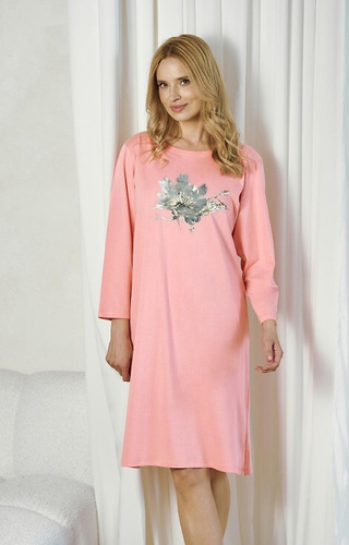3461 Patricia Koszula damska Taro morelowa – 100% bawełna, długi rękaw, kimono, kolorowy nadruk