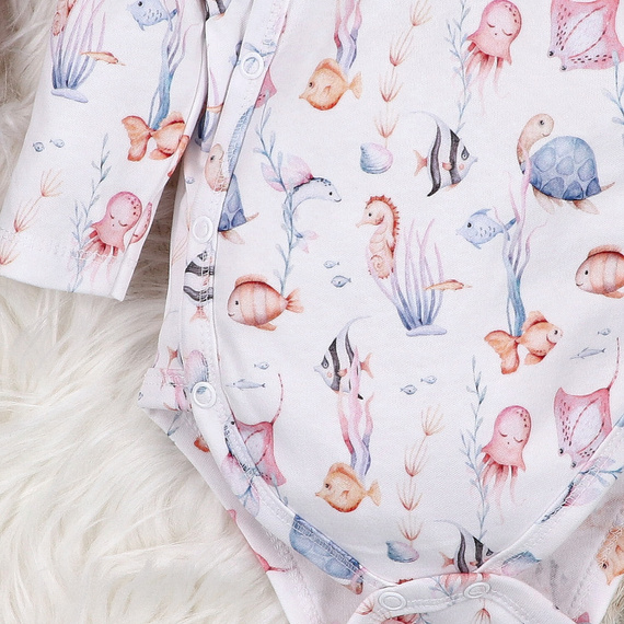 ABN-5471 Underwater World Body kopertowe z długim rękawem Nini – bawełna organiczna, dla niemowląt