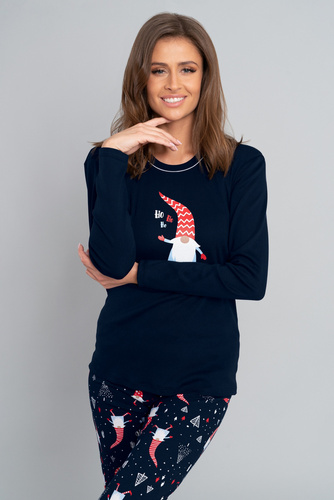 Skrzat Piżama Damska długi rękaw i długie spodnie talian Fashion- czerwony/druk