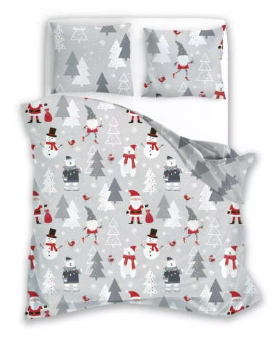 Scandic 079 Pościel świąteczna Scandic Faro szara z Mikołajami– dwustronna bawełna 100%, zamek