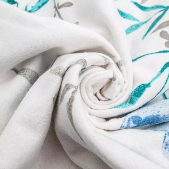 31504/1 Pościel flanelowa kwiaty Darymex biały/turkusowy