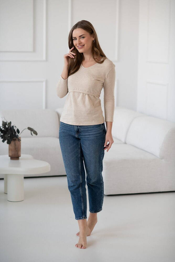 Milk Shirt Bluzka do karmienia i ciążowa z dekoltem w serek latte melange