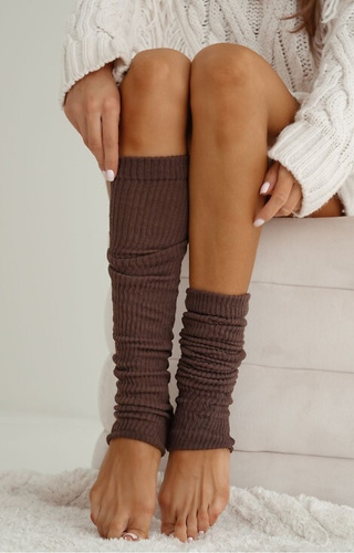 1528-001 Getry damskie Milena brązowe  – bawełniane, prążkowane, wygodne