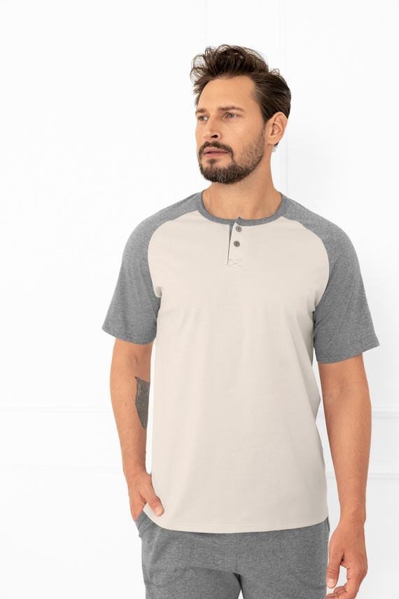 Aleksander Piżama męska Italian Fashion beżowa – bawełna, koszulka polo i spodnie