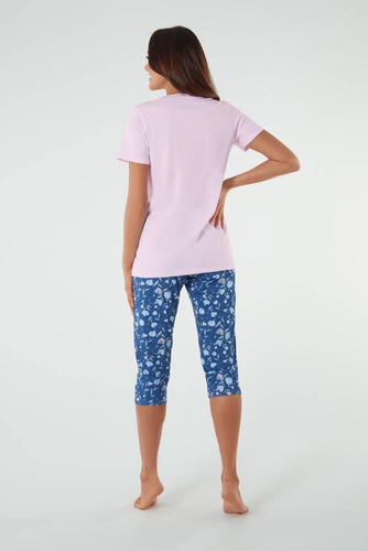 Lady Piżama Damska krótki rękaw, 3/4 spodnie Italian Fashion róż/druk