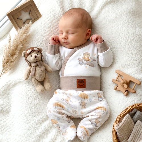 ABN-5502 Sky Journey Body kopertowe Nini ecru | Bawełna organiczna dla noworodka