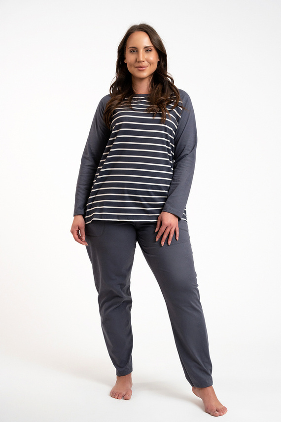 Oda Piżama Damska długi rękaw, długie spodnie Italian Fashion - druk grafitowy/grafitowy