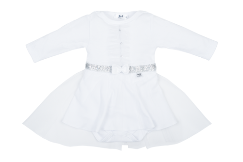 114B Little Star Sukienko-body długi rękaw Marija - biały/srebrny