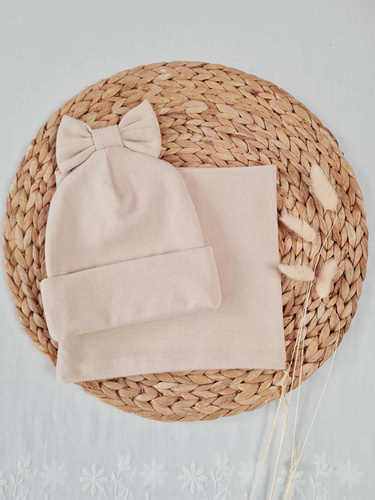 15K Czapka z kokardką prążek podwójna Marija - beżowy