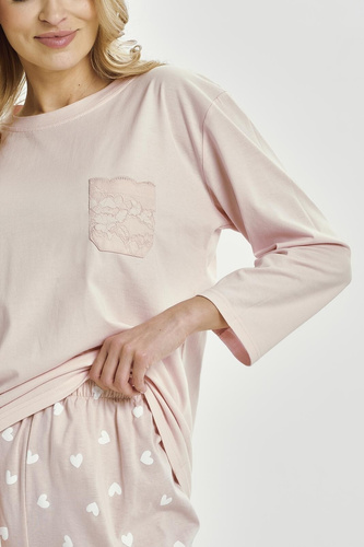 Nori 3442 Piżama damska Taro różowa bawełna rękaw 7/8 wygodna