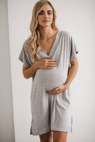 Moon wiskozowa koszula nocna ciążowa i do karmienia Milk&Love jasny szary melanż