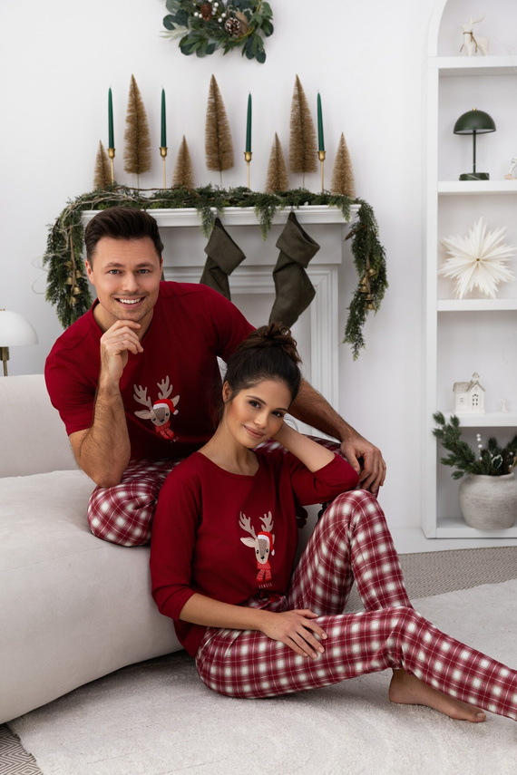 Mallory Piżama Sensis – bawełniana piżama damska z długimi spodniami i świątecznym nadrukiem