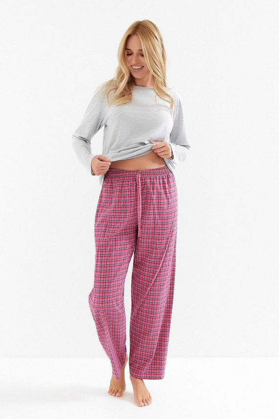 Piżama damska Taro Madlen 3512 – bawełniana, długi rękaw, spodnie w kratkę