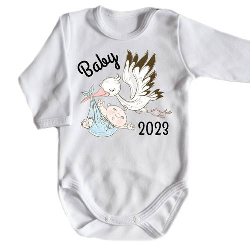 "BABY 2023 born in" Moocha Body długi rękaw biały