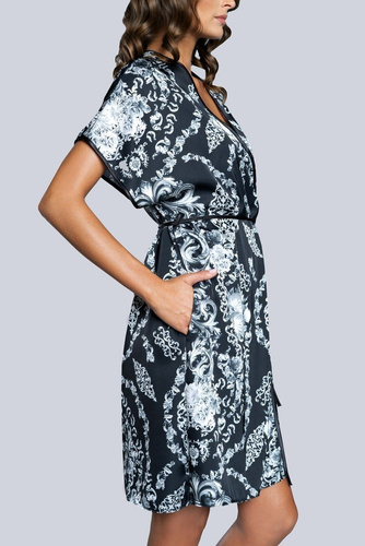 Silver Szlafrok Damska krótki rękaw Satyna Italian Fashion- granat