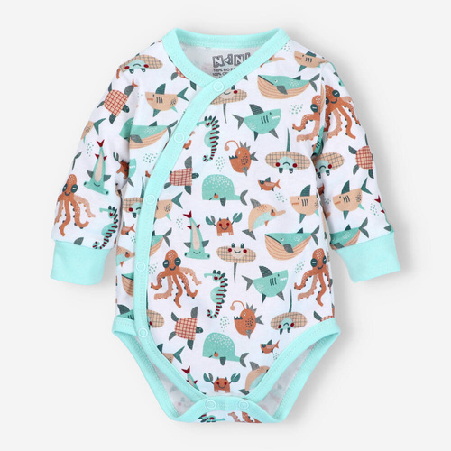 ABN-4087/MOR Morskie Zwierzątka Body kopertowe z bawełny organicznej Nini druk