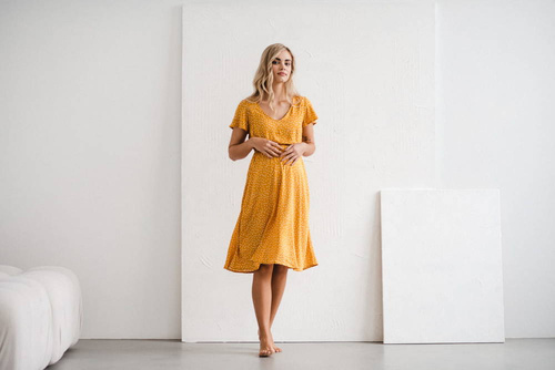 Lovely Dress Midi Milk&Love sukienka ciążowa i do karmienia musztardowy w groszki