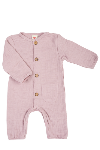 "Bamboo Muslin Pink" Makoma Pajac muślinowy