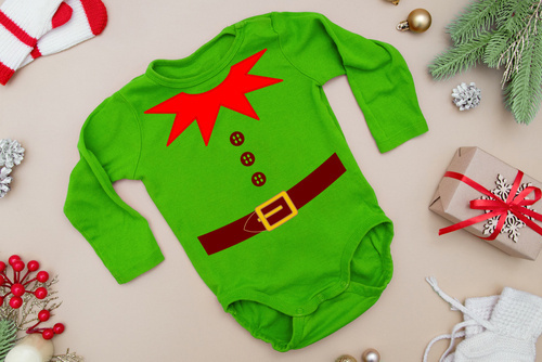 "Elfik na święta Boże Narodzenie" Body długi rękaw Moocha zielony