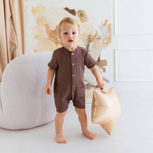 02252RC "Bamboo Muslin Choco" Rampers niemowlęcy Makoma 