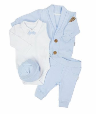 Komplet 169401 "Mix" czapka, bluza, body i spodnie Nicol - niebieski