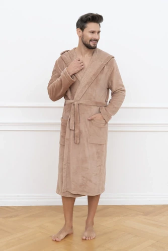 Mimas Szlafrok męski z kapturem Italian Fashion- camel 