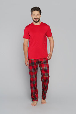 Narwik Piżama Męska krótki rękaw, długie spodnie Italian Fashion-  czerwony/druk