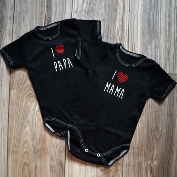 Dwupak body krótki rękaw "I <3 mama i papa" Moocha czarne