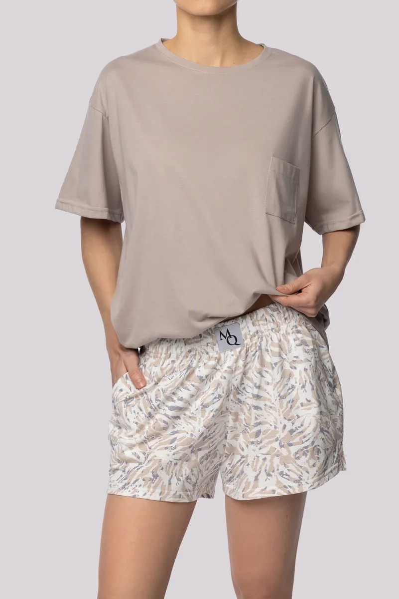 Joy shortsleeve Piżama damska Mona palm beige 